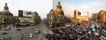 Images capturées dans le centre-ville du Caire (à gauche: le 29 mars / à droite: le 25 mars) Images capturées dans le centre-ville du Caire (à gauche: le 29 mars / à droite: le 25 mars)