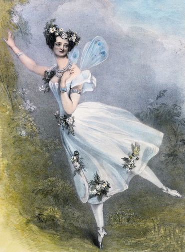 Marie Taglioni as Flore in Charles Didelot's ballet Zephire et Flore. Hand colored lithograph, circa 1831. Marie Taglioni as Flore in Charles Didelot's ballet Zephire et Flore. Hand colored lithograph, circa 1831.