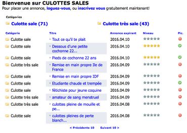 Capture d'écran du site culottes-sales.com. Capture d'écran du site culottes-sales.com.