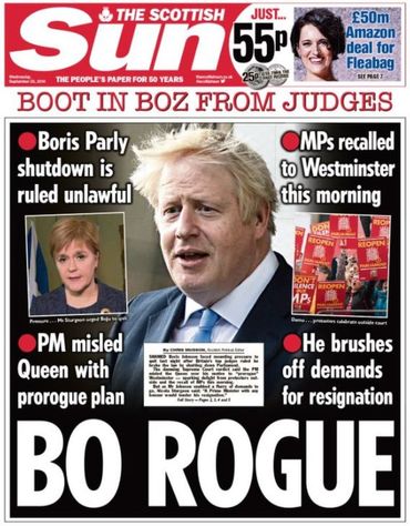 Le Scottish Sun n’a pas hésité à titrer “Bo Rogue”: “Boris Voyou” ! Le Scottish Sun n’a pas hésité à titrer “Bo Rogue”: “Boris Voyou” !