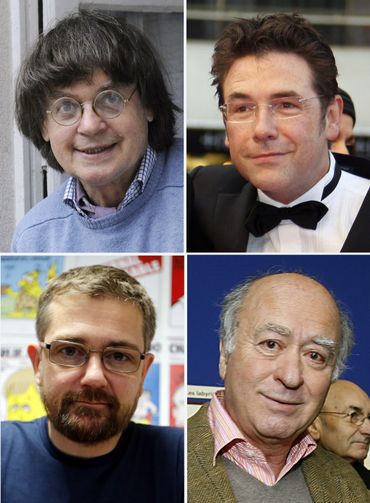 De gauche à droite et de haut en bas : Cabu, Tignous, Charb et Wolinski. De gauche à droite et de haut en bas : Cabu, Tignous, Charb et Wolinski.