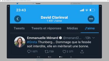 David Clarinval, chef de groupe MR à la Chambre like un tweet d'une élue française proche du Rassemblement National ( Ex FN) David Clarinval, chef de groupe MR à la Chambre like un tweet d'une élue française proche du Rassemblement National ( Ex FN)