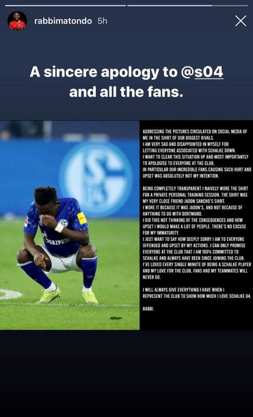 Les "excuses sincères" de Matondo à Schalke 04 et ses supporters Les "excuses sincères" de Matondo à Schalke 04 et ses supporters