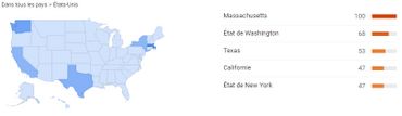 Capture d'écran du nombre de recherches sur "Comment déménager au Canada" par état. Capture d'écran du nombre de recherches sur "Comment déménager au Canada" par état.