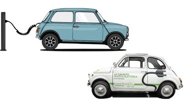 Fiat 500 et Austin Mini converties à l'électricité Fiat 500 et Austin Mini converties à l'électricité