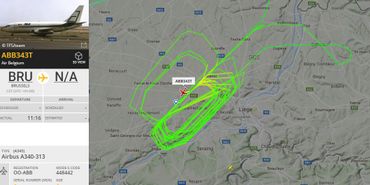 Le parcours de "ABB343T", avion de la compagnie Air Belgium, dans le ciel de Liège ce 6 mars 2018. Le parcours de "ABB343T", avion de la compagnie Air Belgium, dans le ciel de Liège ce 6 mars 2018.