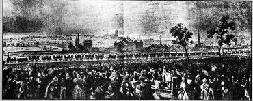 Inauguration de la première ligne de chemin de fer Bruxelles-Malines, à l'Allée verte en 1835 Inauguration de la première ligne de chemin de fer Bruxelles-Malines, à l'Allée verte en 1835