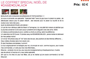 Capture d'écran sur le site vends-ta-culotte.com, qui montre une coffret "spécial", proposé par une vendeuse. Capture d'écran sur le site vends-ta-culotte.com, qui montre une coffret "spécial", proposé par une vendeuse.