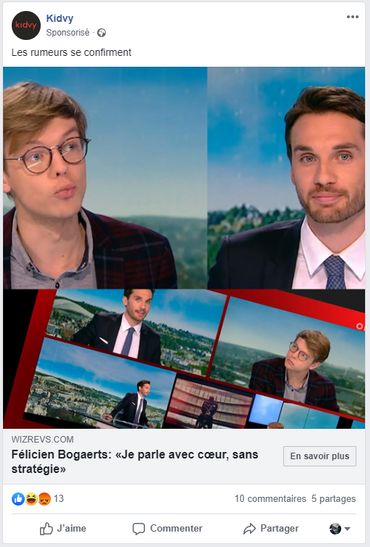 Une pub frauduleuse partagée sur Facebook. Une pub frauduleuse partagée sur Facebook.