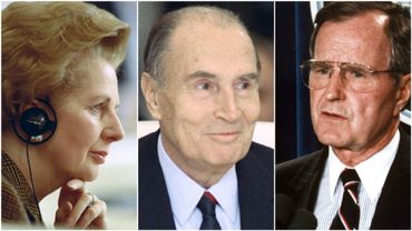 Margaret Thatcher, François Mitterrand et George Bush senior en 1990. Margaret Thatcher, François Mitterrand et George Bush senior en 1990.