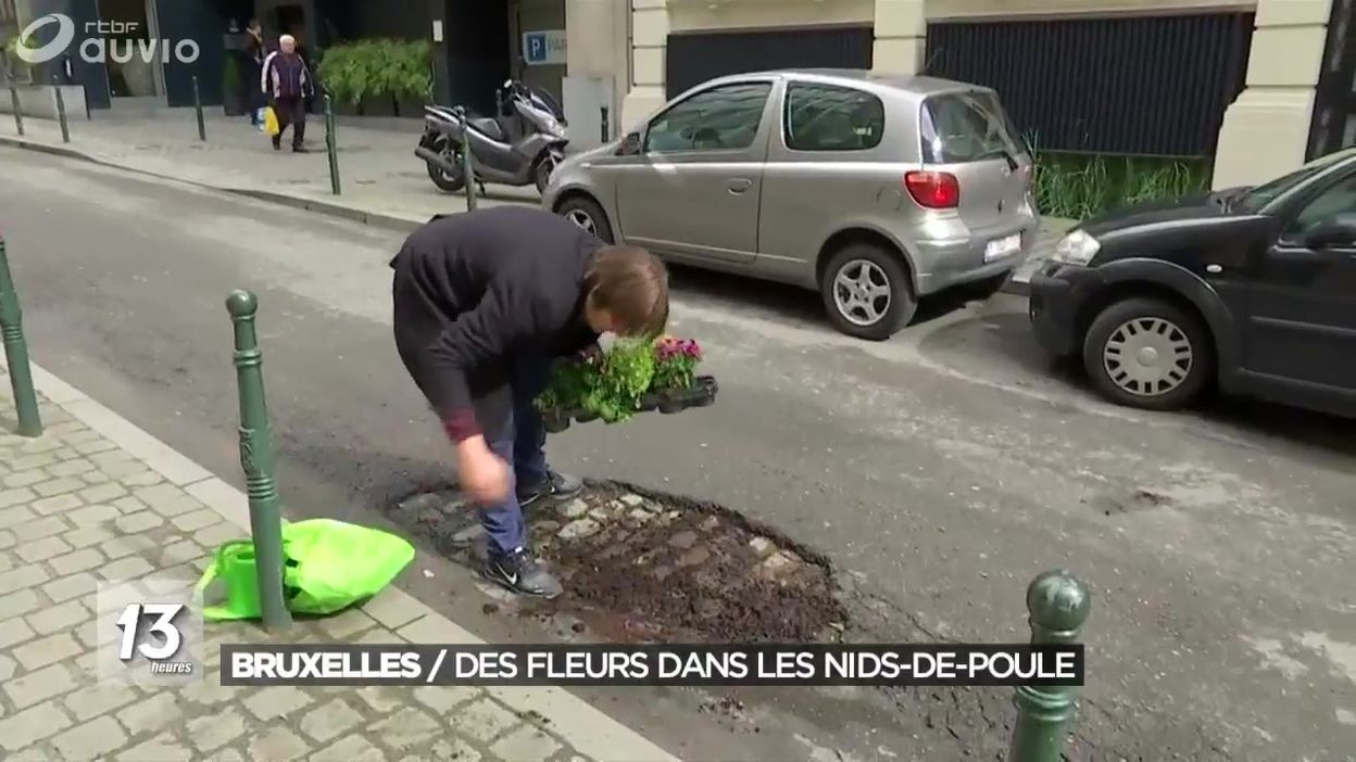 Un Jeune Bruxellois Rebouche Les Nids De Poule Avec Des Fleurs